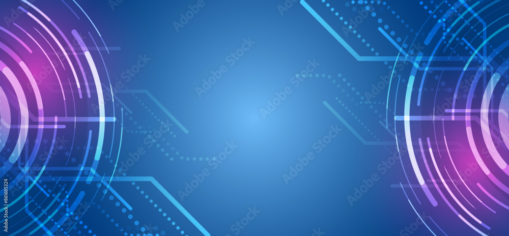 Poster high tech banner. technological geometric background consisting of circles on a blue background. int
