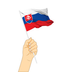 Vector illustration of Slovakia flag in hand on transparent background