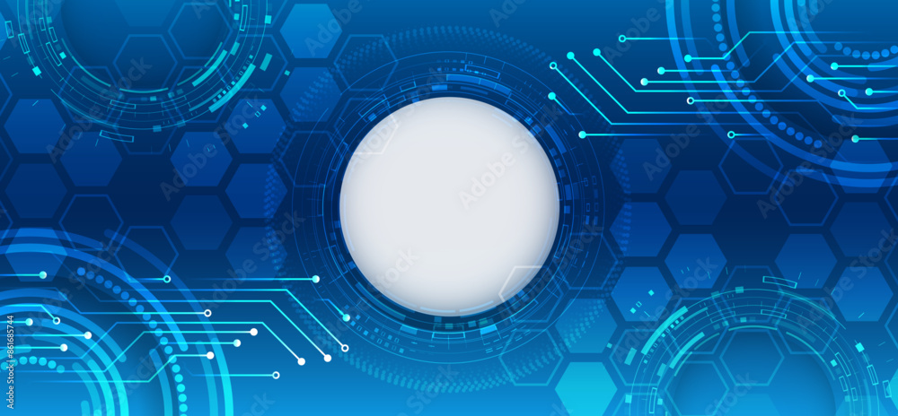 Aufkleber Wide Cyber security internet and networking concept. Abstract global sci-fi concept. Digital internet communication on blue background. Hi-tech vector illustration with various technology elements.