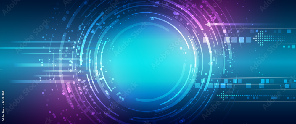 Aufkleber Internet communications, big data, digital technologies. High tech banner. Technological geometric background consisting of circles on a blue background.