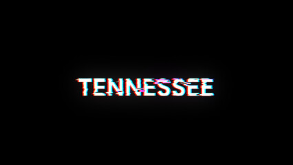3D rendering Tennessee text with screen effects of technological glitches