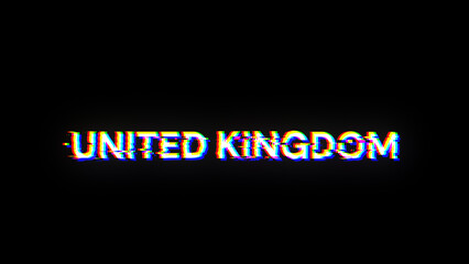 3D rendering United Kingdom text with screen effects of technological glitches