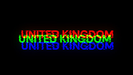 Obraz premium 3D rendering United Kingdom text with screen effects of technological glitches