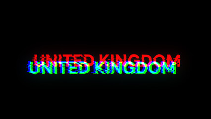 Obraz premium 3D rendering United Kingdom text with screen effects of technological glitches