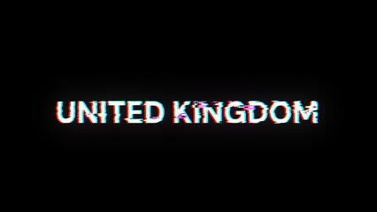 3D rendering United Kingdom text with screen effects of technological glitches