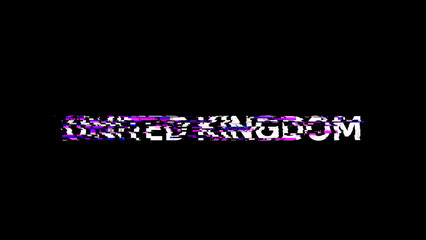 3D rendering United Kingdom text with screen effects of technological glitches