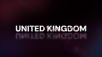 3D rendering United Kingdom text with screen effects of technological glitches