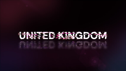 3D rendering United Kingdom text with screen effects of technological glitches