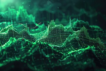 Abstract green landscape with a glowing light.