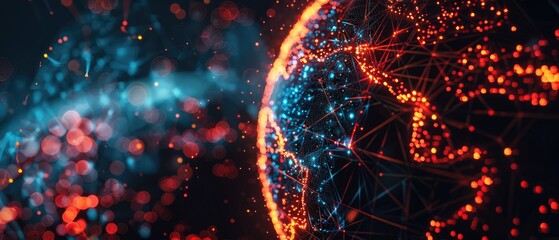 Abstract glowing sphere with nebula background.