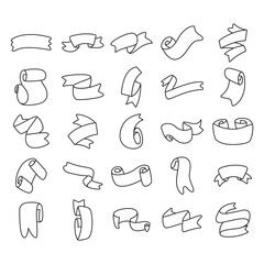 doodle ribbon banner illustration set