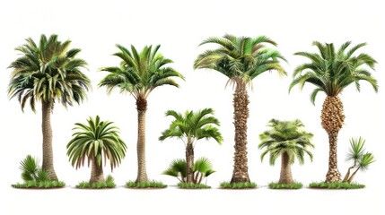 Fototapeta premium set of ancient sturdy sago palms isolated on white background tropical plants