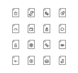Set of document flow management related icons, form, data, document, batch processing, bureaucracy and linear variety vectors.	
