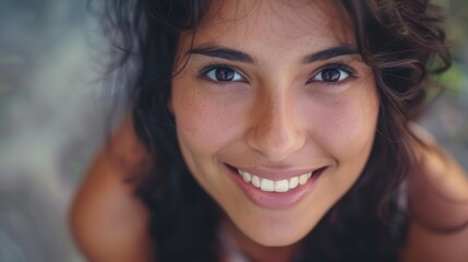 Fototapeta premium smiling young latin woman looking at camera closeup portrait photography