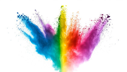 Regenbogen holy pulver explosion isoliert auf weißen Hintergrund, Freisteller 
