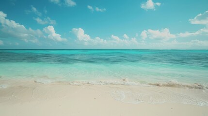 Fototapeta premium Calm turquoise waters and pristine white sands create a tranquil and picturesque beach setting