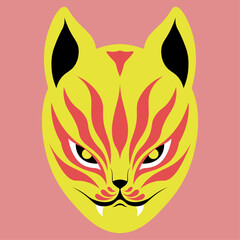 Japanese Golden Fox Mask Matsuri Illustration