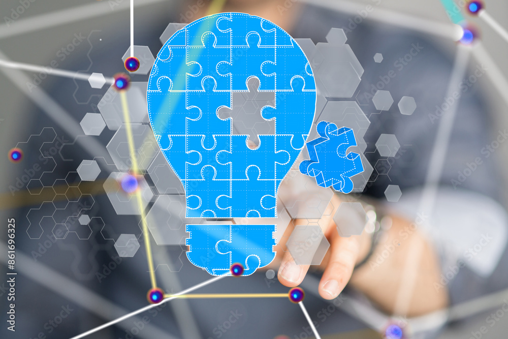 Poster Neural network 3D illustration. Big data and cybersecurity