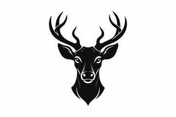isolated black silhouette of a deer head collection, Set of deer silhouette vector. Deer Silhouette, Deer Head	
