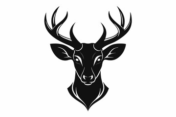 isolated black silhouette of a deer head collection, Set of deer silhouette vector. Deer Silhouette, Deer Head	
