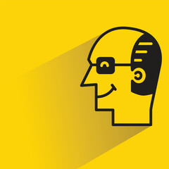 bald man icon with shadow on yellow background