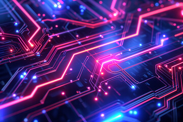 Fototapeta premium Abstract background inspired by circuitry and technology connecting to cloud Incorporating neon lights, circuit lines and futuristic elements to create a dynamic and electrifying energetic wallpaper