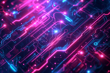 Obraz premium Abstract background inspired by circuitry and technology connecting to cloud Incorporating neon lights, circuit lines and futuristic elements to create a dynamic and electrifying energetic wallpaper