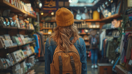Obraz premium Young woman shopping in a clothing store, photo.generative ai