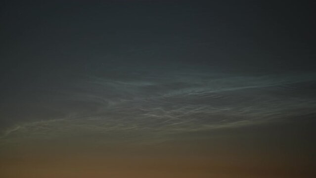 Detailed time lapse of Noctilucent Clouds (NLC) during a midsummer night.
Stunning footage of small waves and whirls of silvery blue night time clouds at a height of approximately 70 kilometers.