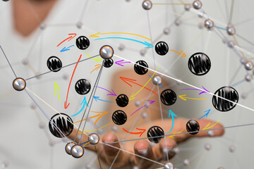Global network. Blockchain. 3D illustration. Neural networks and artificial intelligence. Abstract