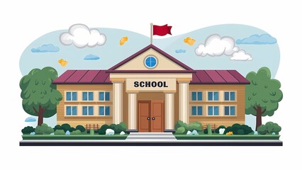 School building colorful vector illustration isolated on white background
