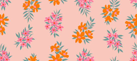 Bunch of flowers, seamless patterns with floral for fabric, textiles, clothing, wallpaper, wall art, cover, banner, interior decor, abstract backgrounds. vector illustration.