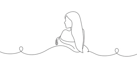 Woman model posing line art style vector illustration