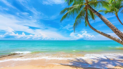 tropical paradise beach landscape with palm trees and blue sea luxury travel background