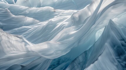Obraz premium A quiet and enchanting moment of flowing fabric ruffling in the wind on an expansive glacier.