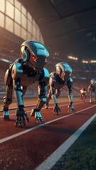 Toy cyborg with robotic limbs and glowing eyes