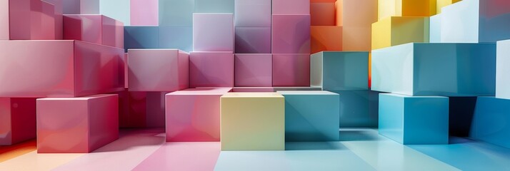 Fototapeta premium Colorful cubes line up in perfect symmetry enhancing the geometric beauty of this arrangement.