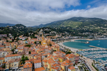 Obraz premium Aerial summer view of Menton, French Riviera (Côte d'Azur), France