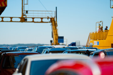 Car roofs on a car ferry. © Trygve