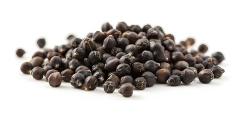 Pile of black chickpeas on a white background. Concept Food Photography, Black Chickpeas, Monochromatic Still Life, Minimalist Composition