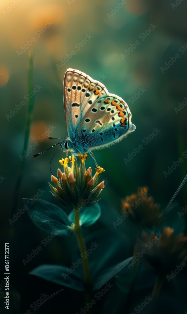 Canvas Prints A butterfly sitting on top of a flower in the sunlight. AI.