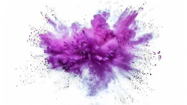 vibrant purple color powder exploding in a dramatic splash frozen in time isolated on a clean white background abstract photo