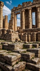 The image can be named Historic Italian Courtyard with Ancient Architecture and Towering Landmarks