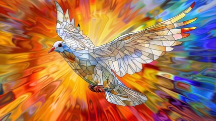 Fototapeta premium vibrant stained glass depiction of a soaring dove symbol of the holy spirit digital painting
