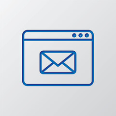 Browser,mail simple icon vector. Flat design. Paper cut design. Cutted blue symbol with shadow. Gray background