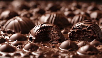 Detailed and large close up shot of chocolate couverture.