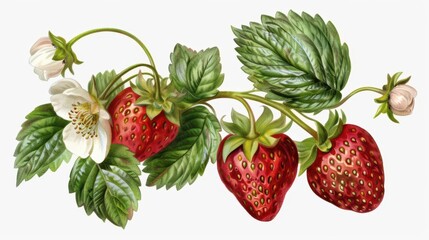 vintage botanical illustration of strawberry isolated on white background digital painting