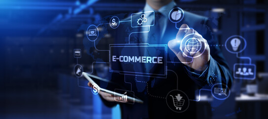 E-commerce online shopping business technology concept on screen.
