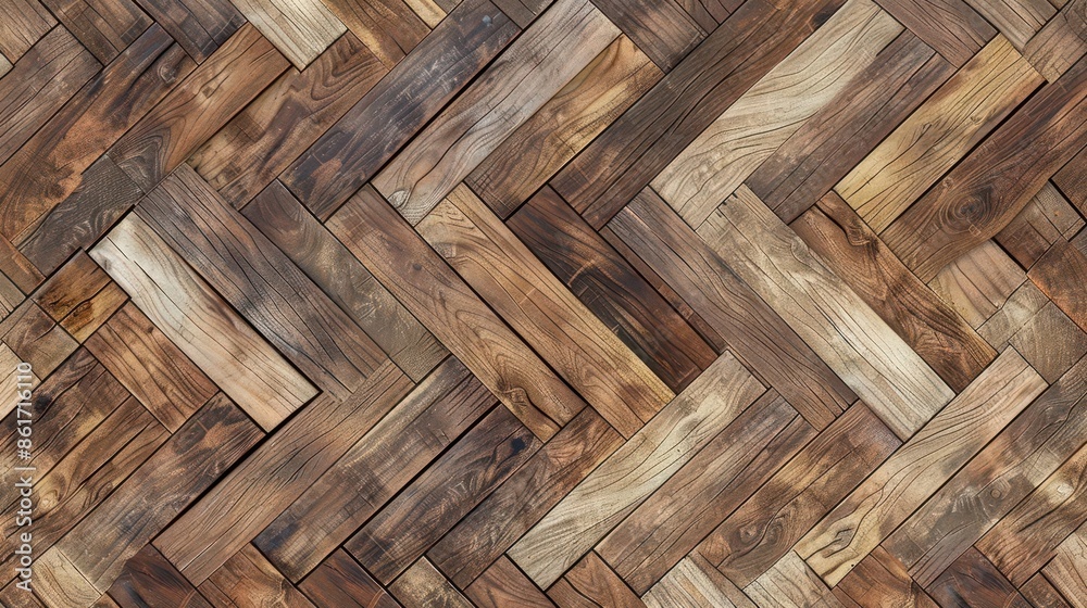 Wall mural vintage herringbone parquet texture high resolution seamless oak wood pattern