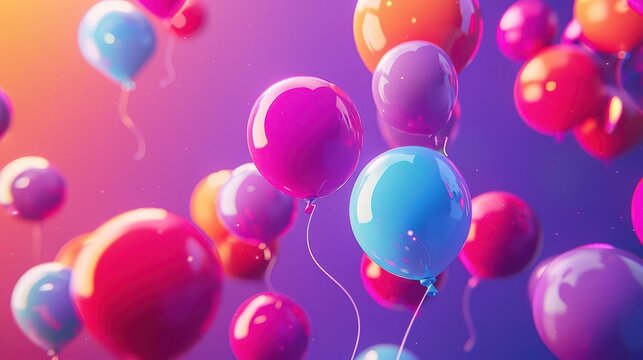 whimsical colorful balloons float dreamily on vivid purple background ai generated artistic render